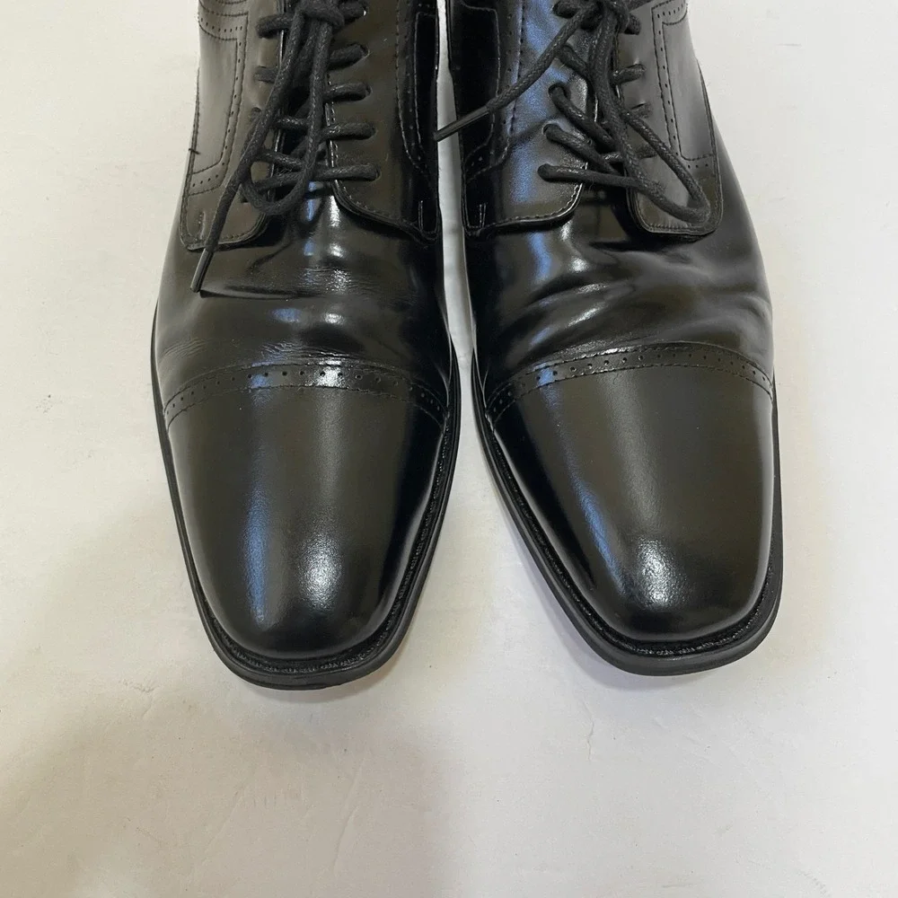 EXCELLENT CONDITION STACY ADAMS SQUARE TOE OXFORDS IN BLACK‎ LEATHER